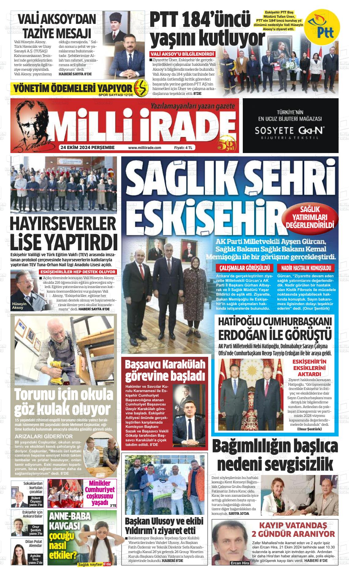 24 Ekim 2024 Milli İrade Gazete Manşeti