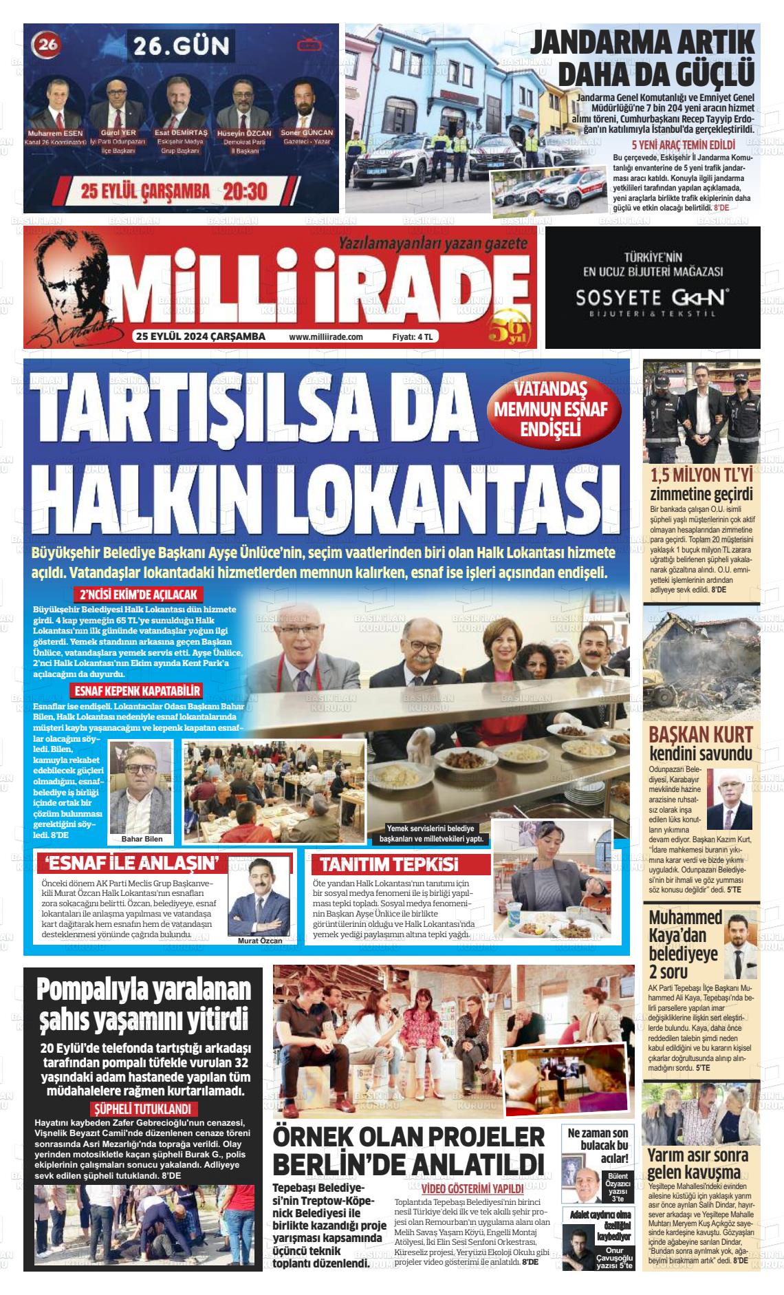 25 Eylül 2024 Milli İrade Gazete Manşeti