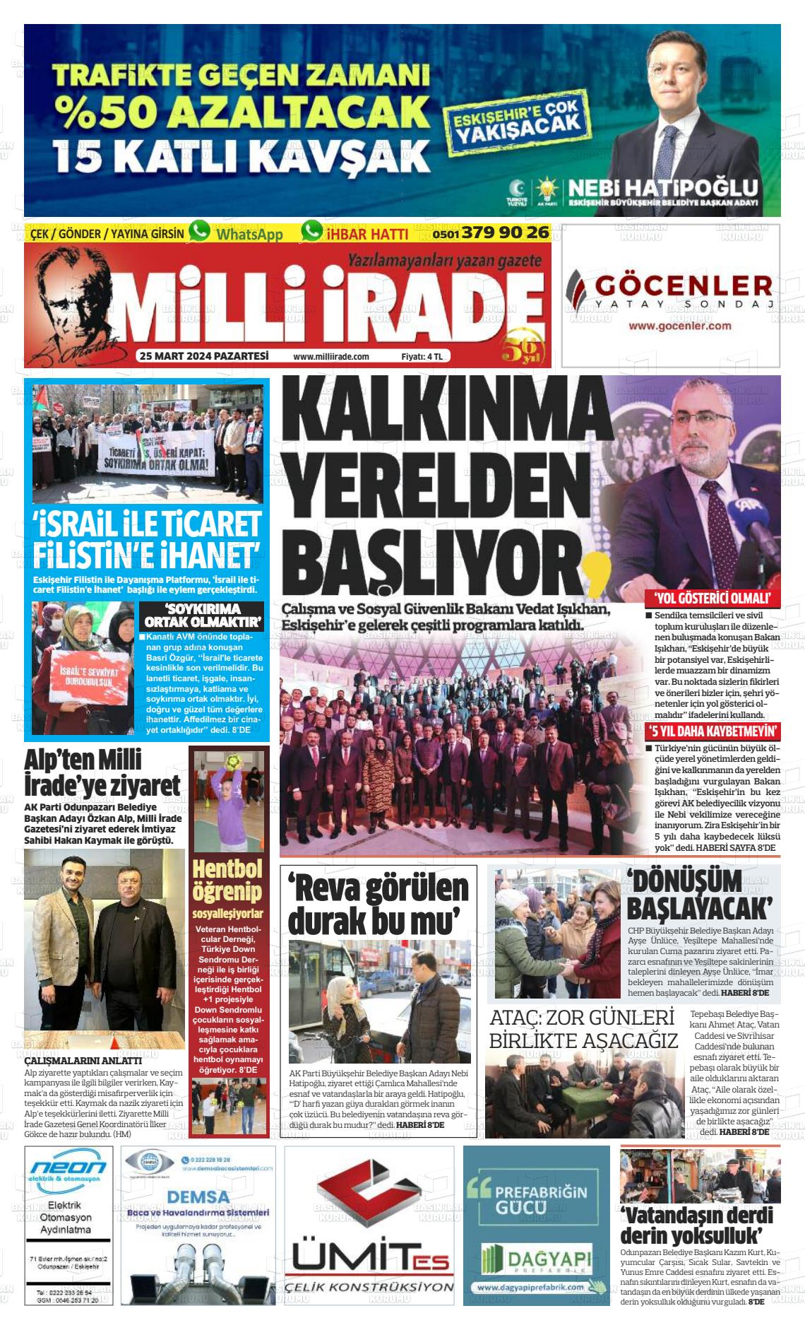 25 Mart 2024 Milli İrade Gazete Manşeti