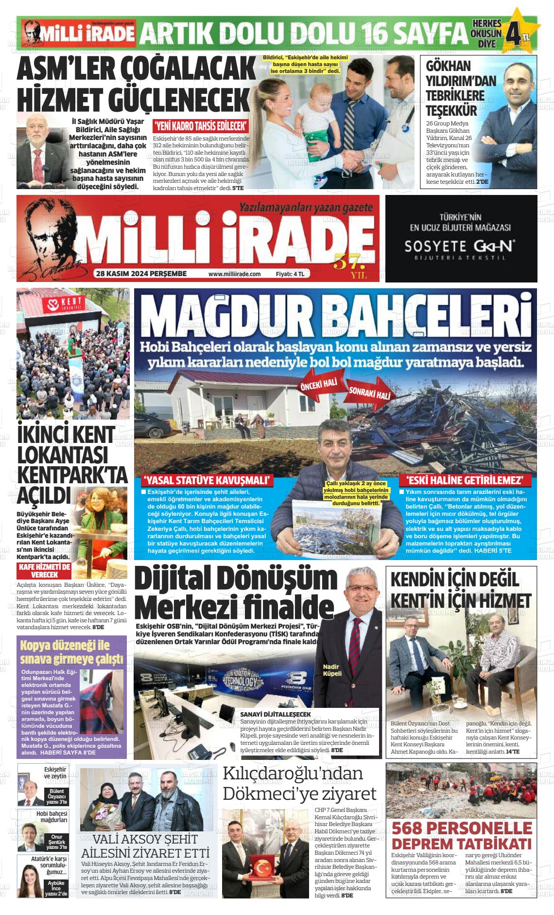 21 Aralık 2024 Milli İrade Gazete Manşeti