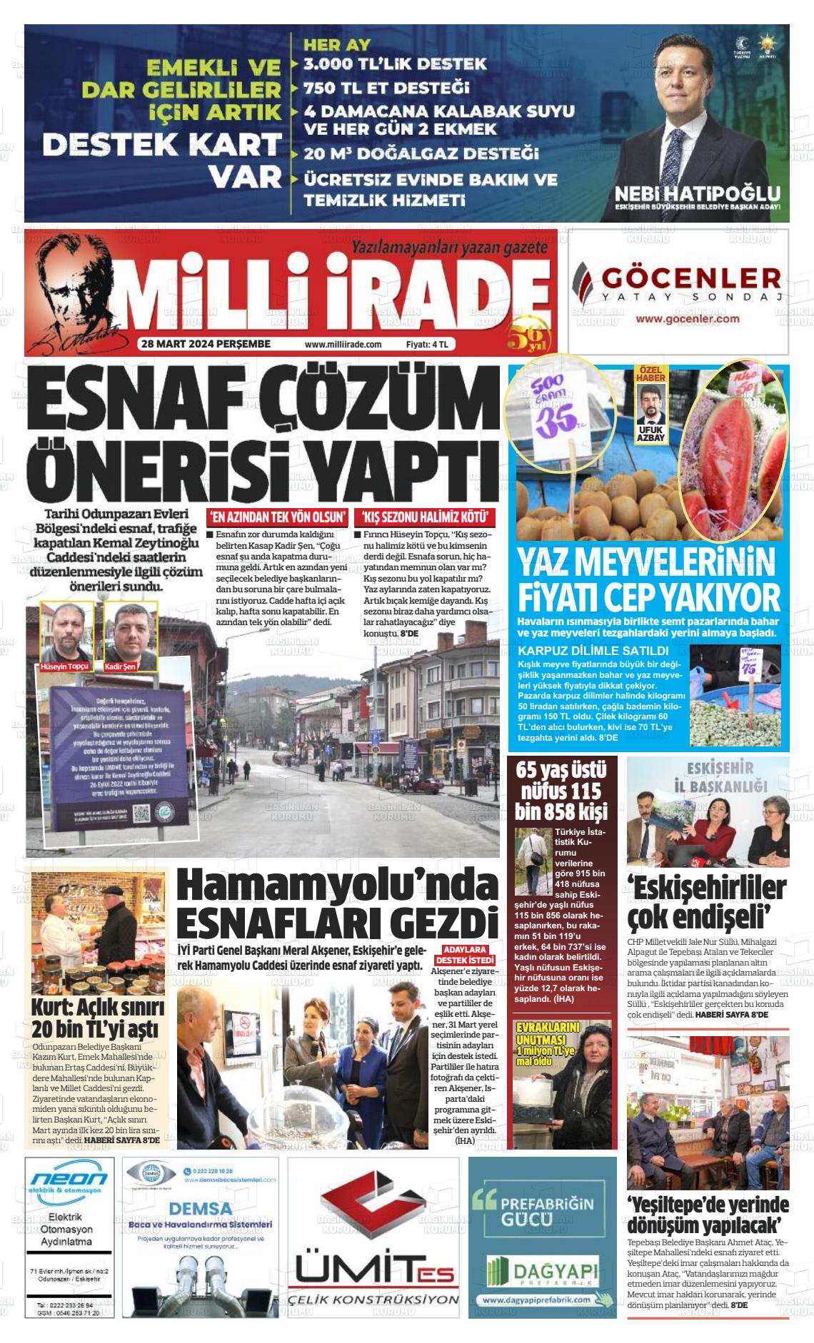 28 Mart 2024 Milli İrade Gazete Manşeti