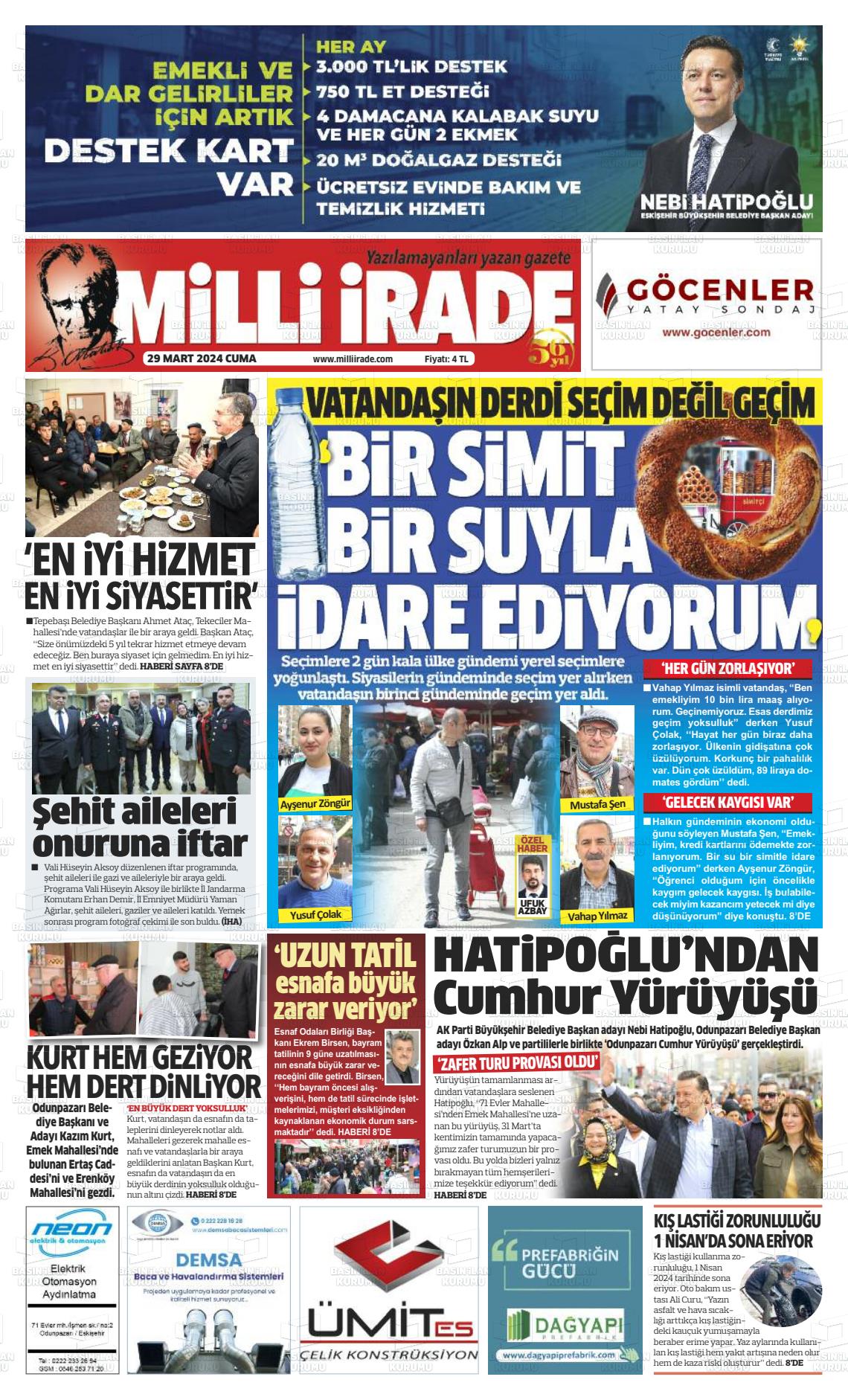 29 Mart 2024 Milli İrade Gazete Manşeti