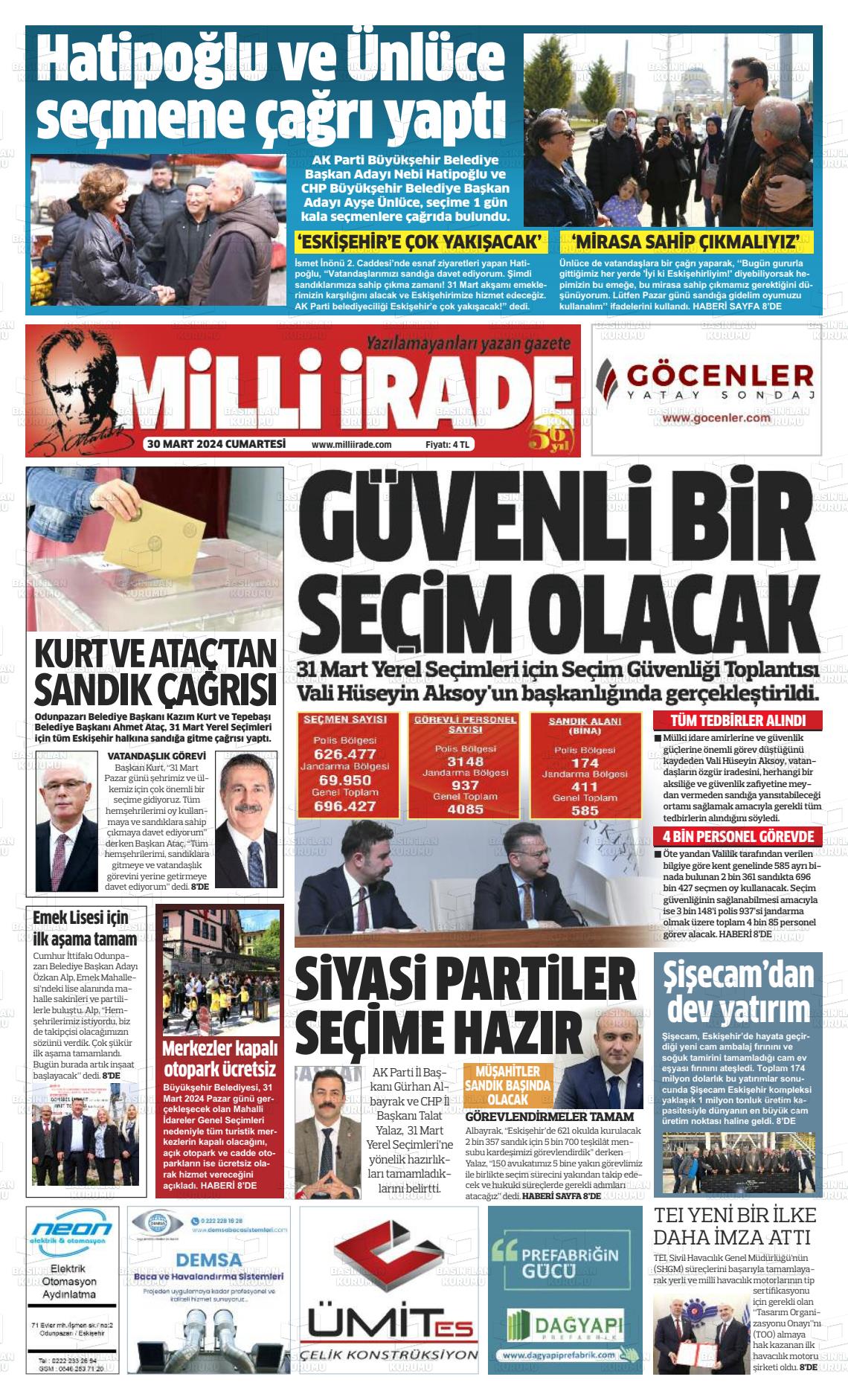 30 Mart 2024 Milli İrade Gazete Manşeti