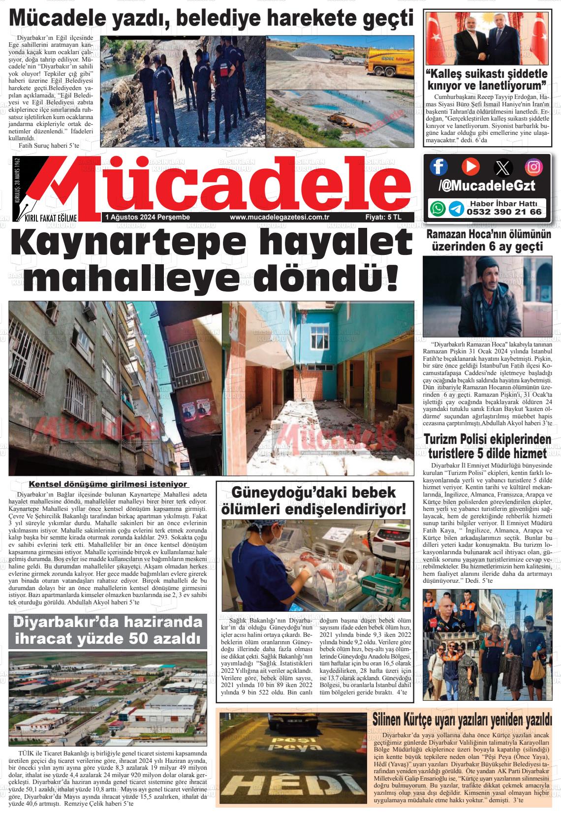 01 Ağustos 2024 Mücadele Gazete Manşeti