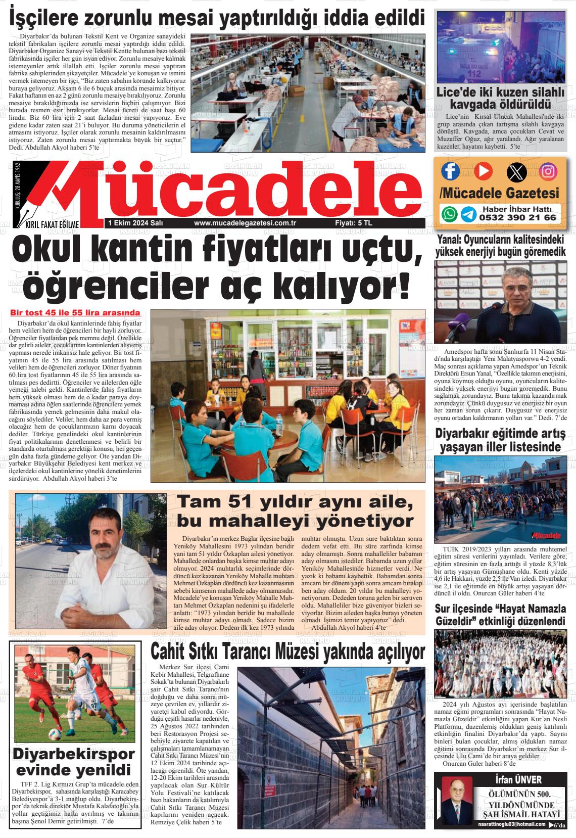 01 Ekim 2024 Mücadele Gazete Manşeti