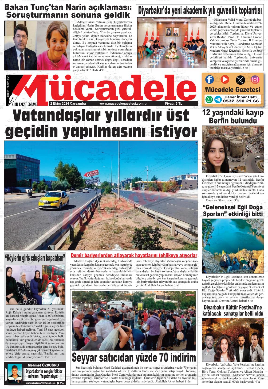 02 Ekim 2024 Mücadele Gazete Manşeti