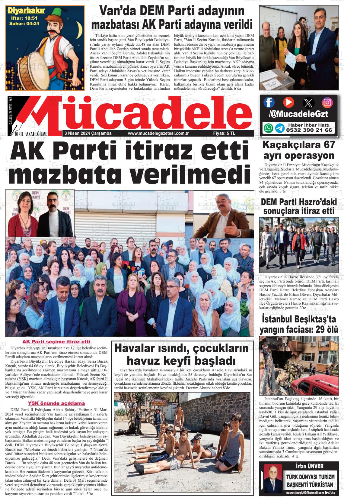 03 Nisan 2024 Mücadele Gazete Manşeti