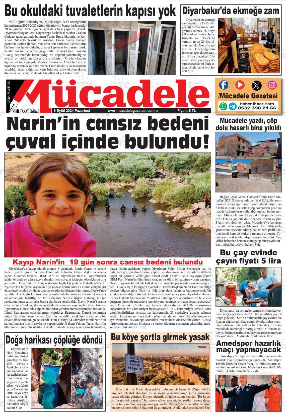 09 Eylül 2024 Mücadele Gazete Manşeti