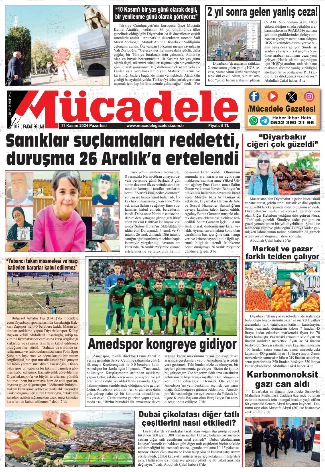 11 Kasım 2024 Mücadele Gazete Manşeti