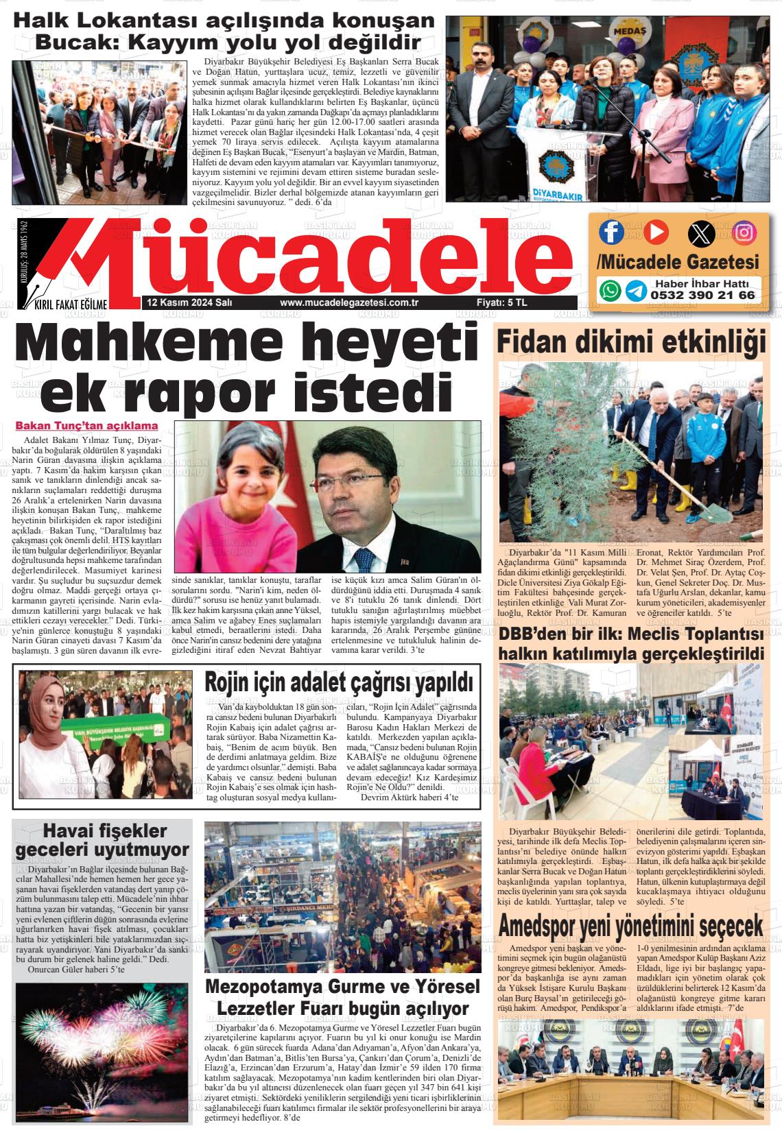 12 Kasım 2024 Mücadele Gazete Manşeti