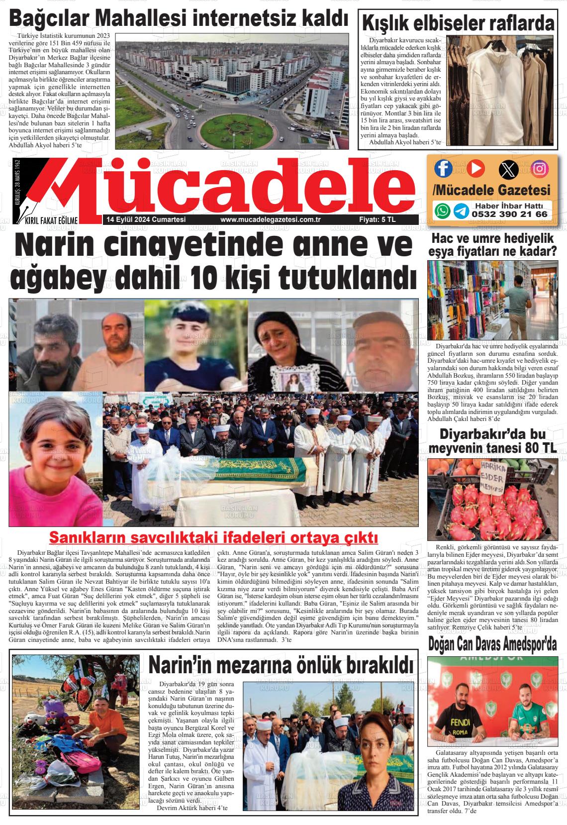 14 Eylül 2024 Mücadele Gazete Manşeti