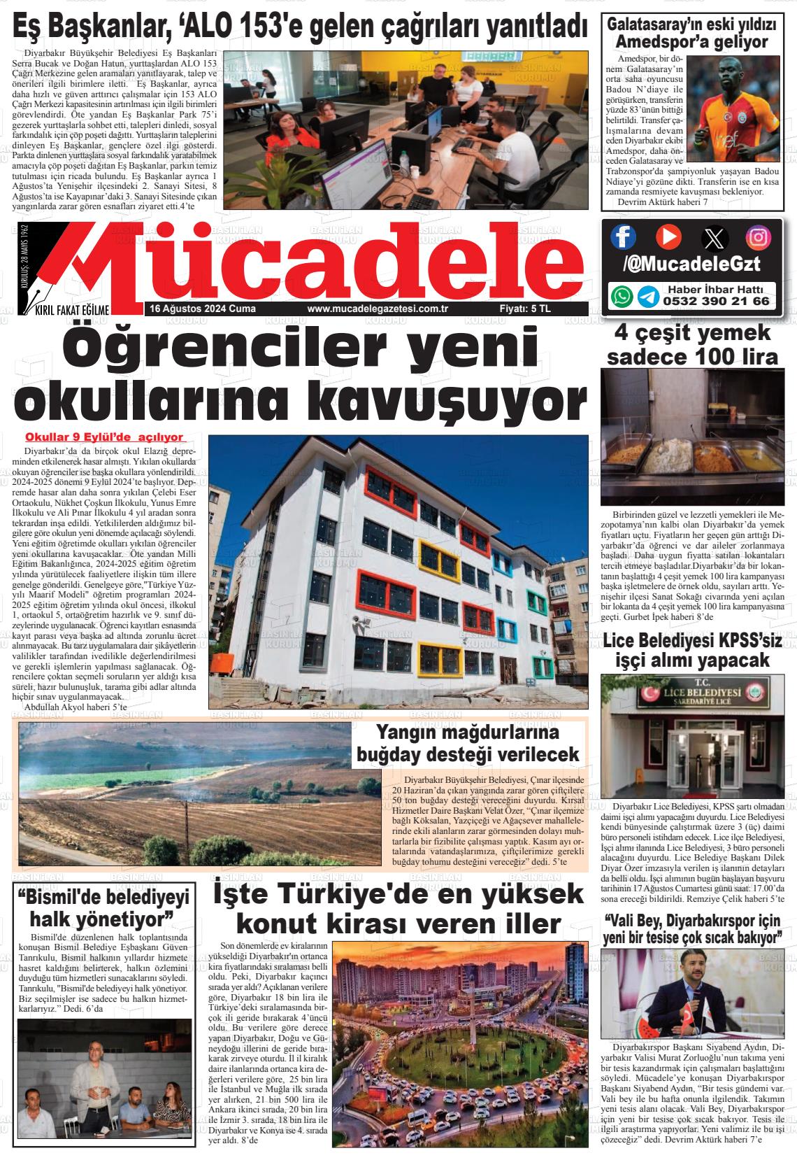 16 Ağustos 2024 Mücadele Gazete Manşeti