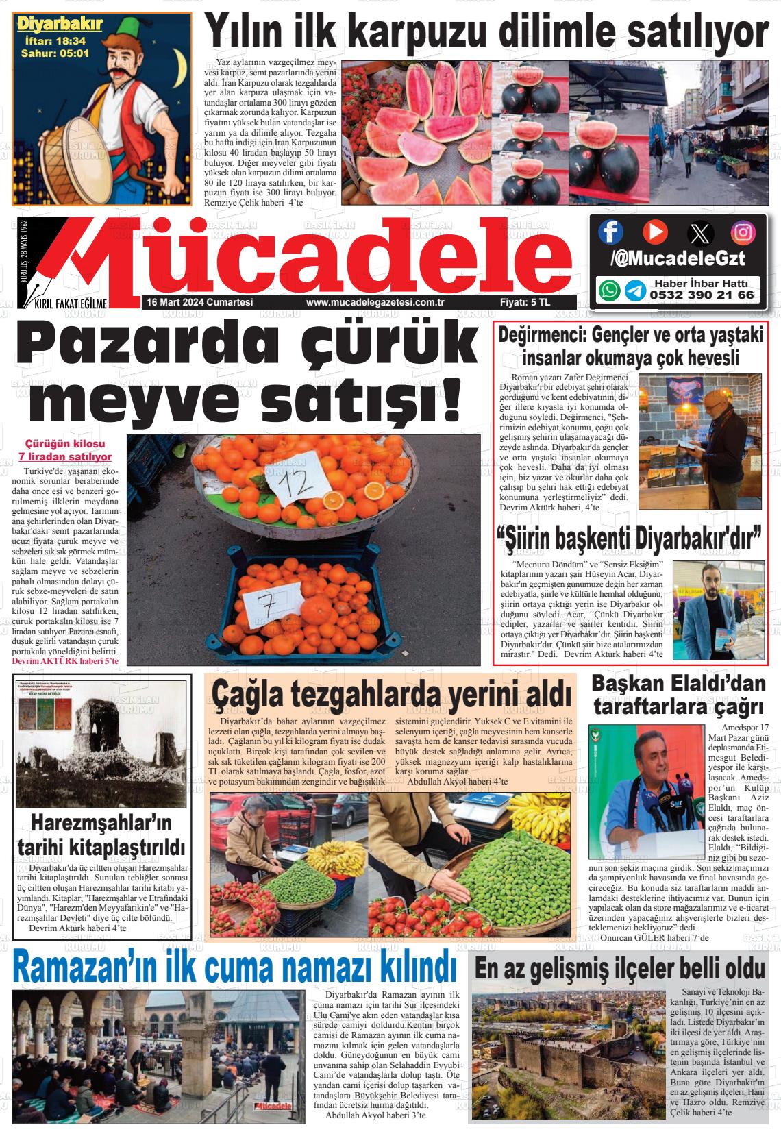 16 Mart 2024 Mücadele Gazete Manşeti