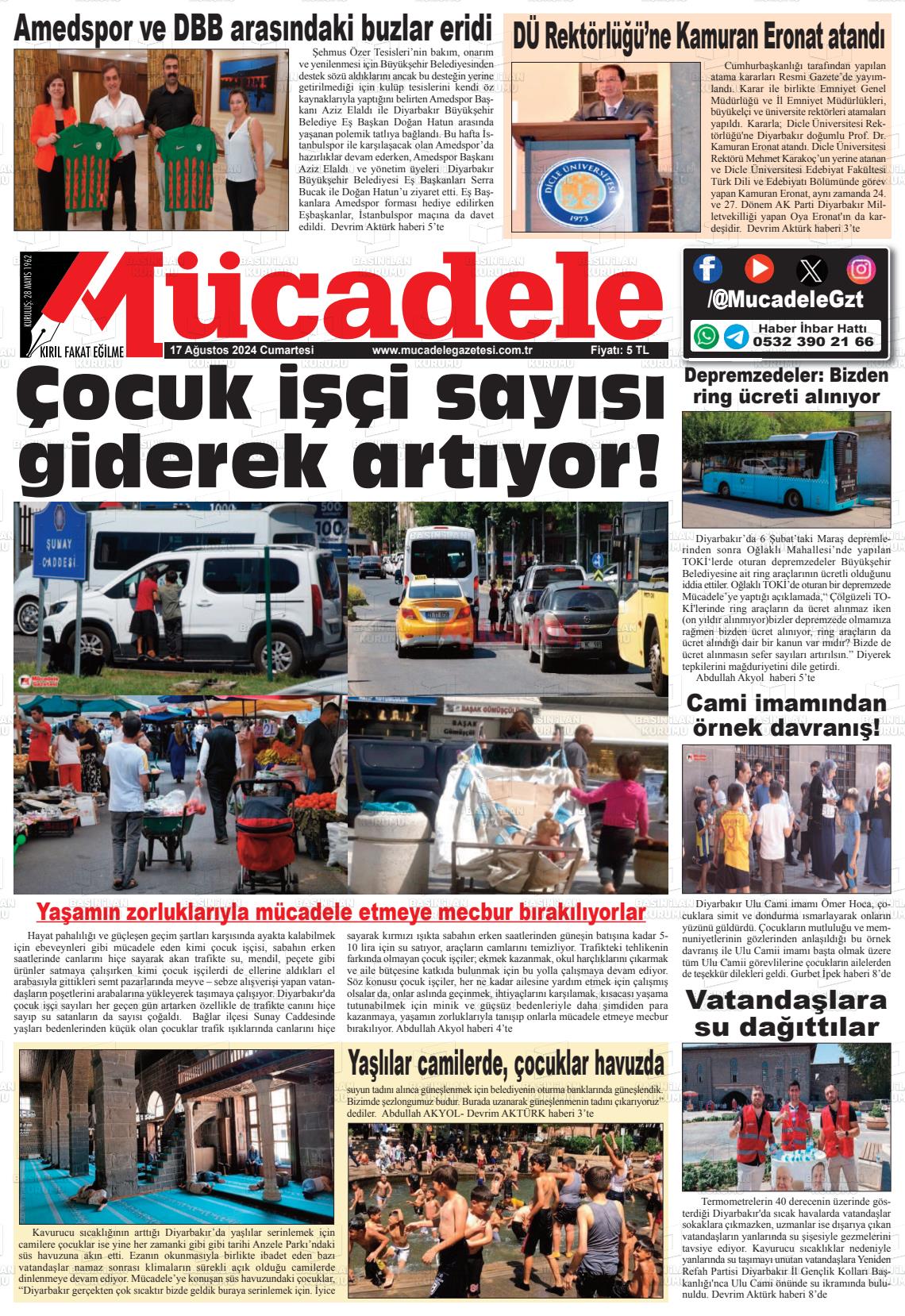 17 Ağustos 2024 Mücadele Gazete Manşeti