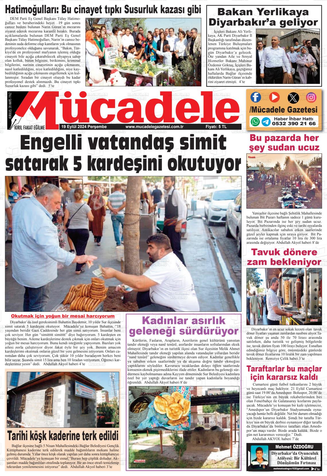 19 Eylül 2024 Mücadele Gazete Manşeti