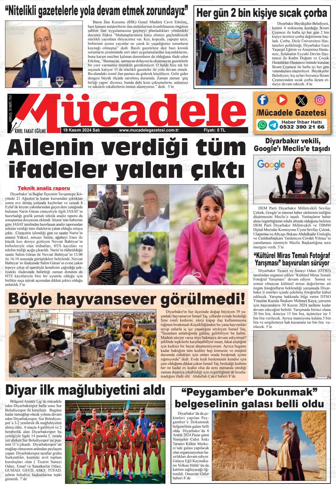 19 Kasım 2024 Mücadele Gazete Manşeti