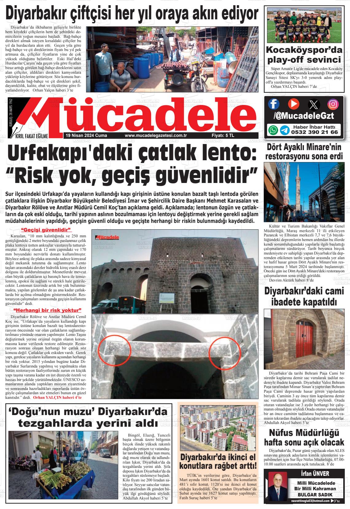 19 Nisan 2024 Mücadele Gazete Manşeti