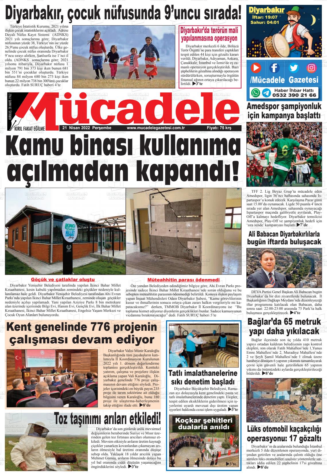 21 Nisan 2022 Mücadele Gazete Manşeti