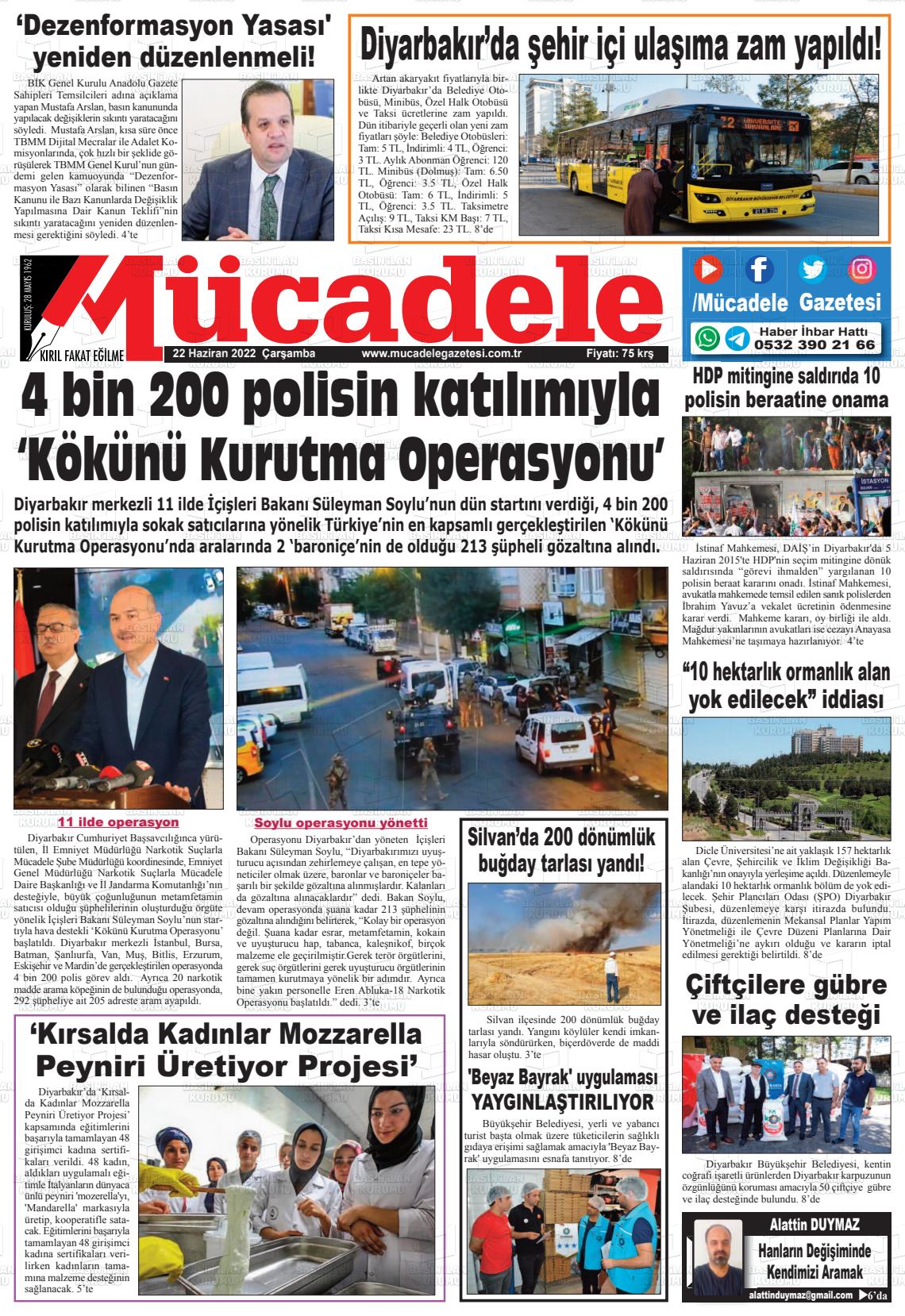 22 Haziran 2022 Mücadele Gazete Manşeti