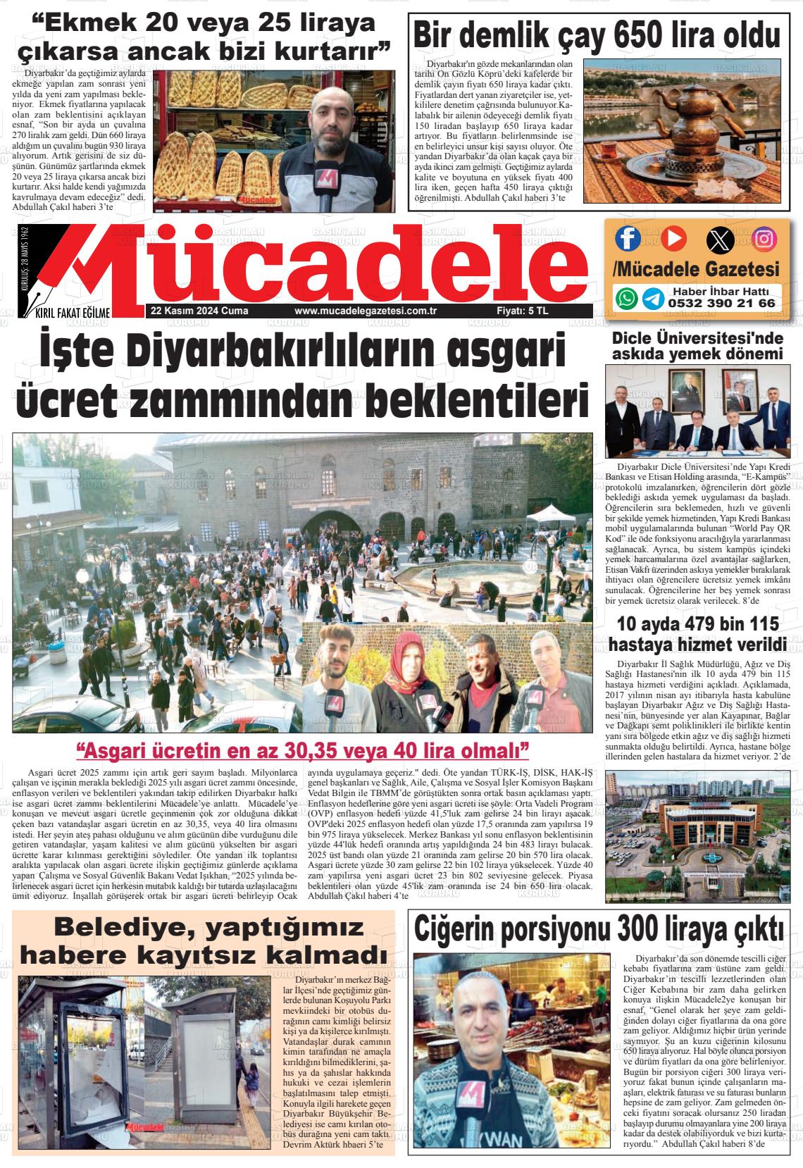 22 Kasım 2024 Mücadele Gazete Manşeti