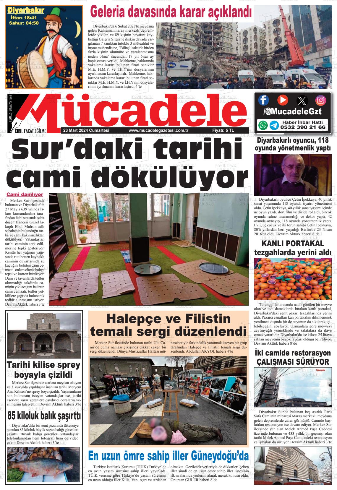 23 Mart 2024 Mücadele Gazete Manşeti