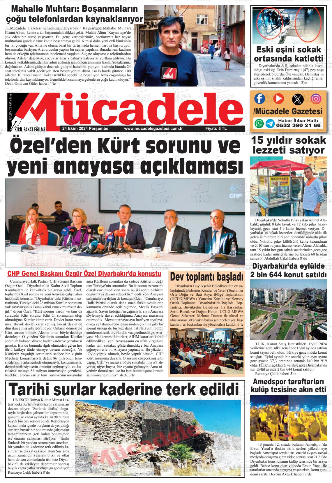 24 Ekim 2024 Mücadele Gazete Manşeti