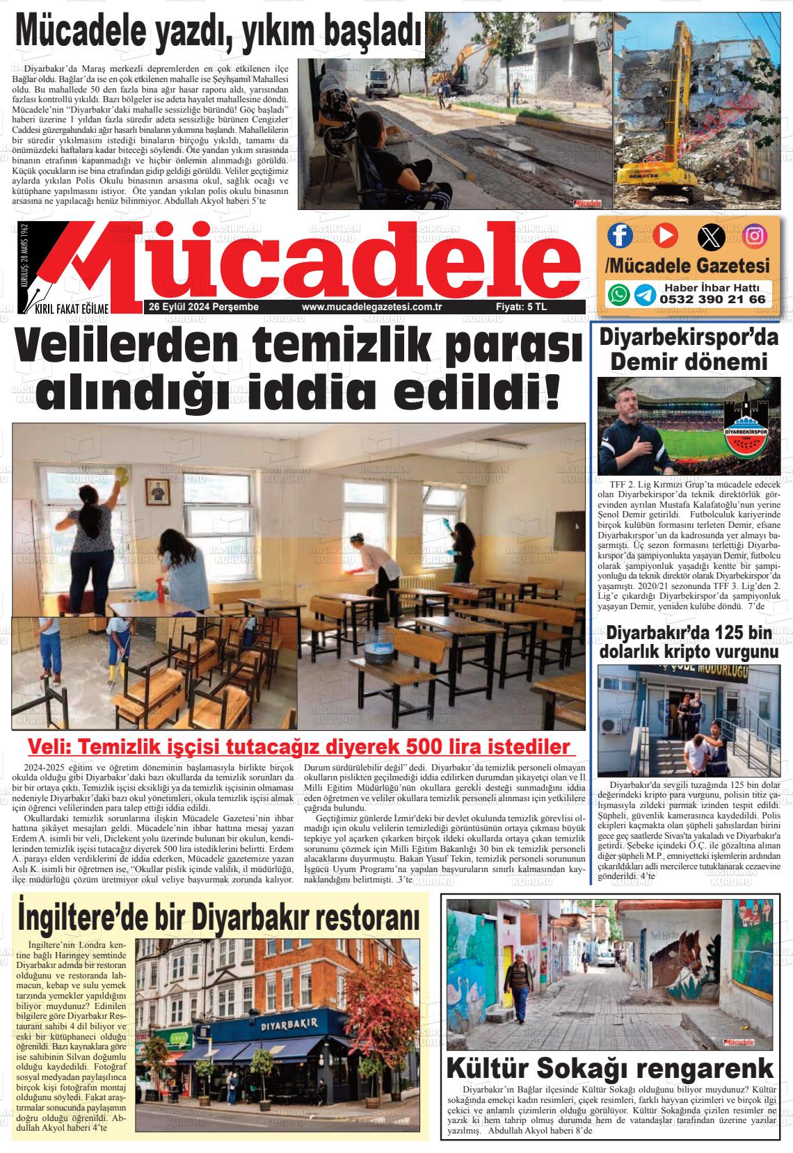 26 Eylül 2024 Mücadele Gazete Manşeti