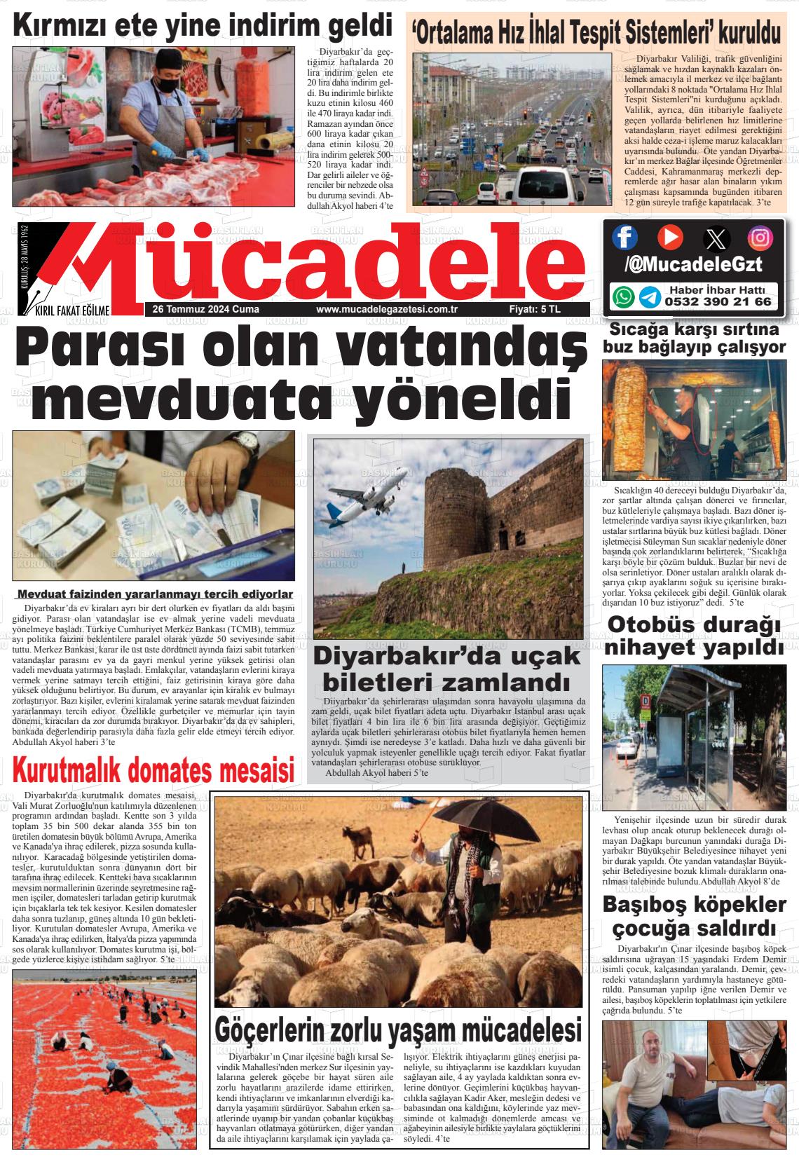 26 Temmuz 2024 Mücadele Gazete Manşeti