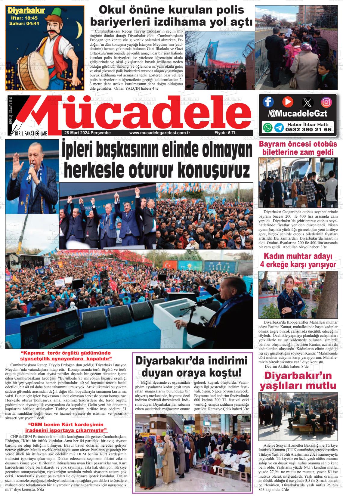 28 Mart 2024 Mücadele Gazete Manşeti