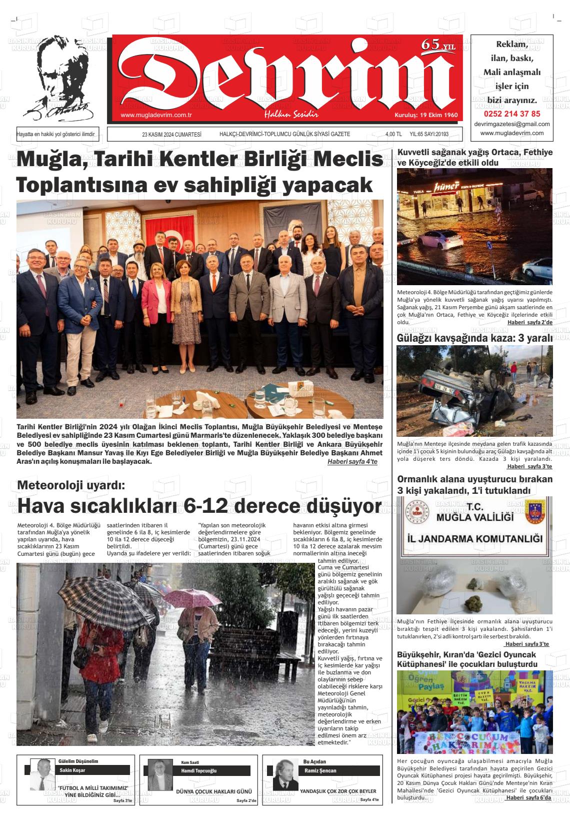 23 Kasım 2024 Muğla Devrim Gazete Manşeti