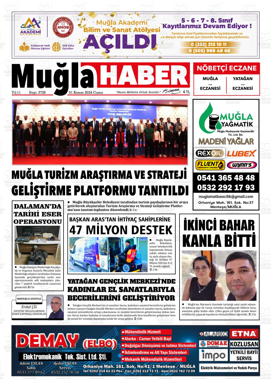 01 Kasım 2024 Muğla Haber Gazete Manşeti