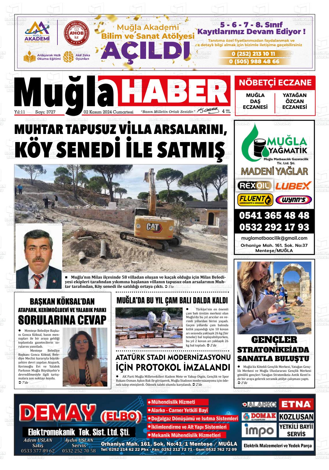 02 Kasım 2024 Muğla Haber Gazete Manşeti