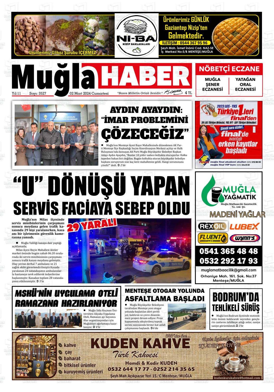 02 Mart 2024 Muğla Haber Gazete Manşeti