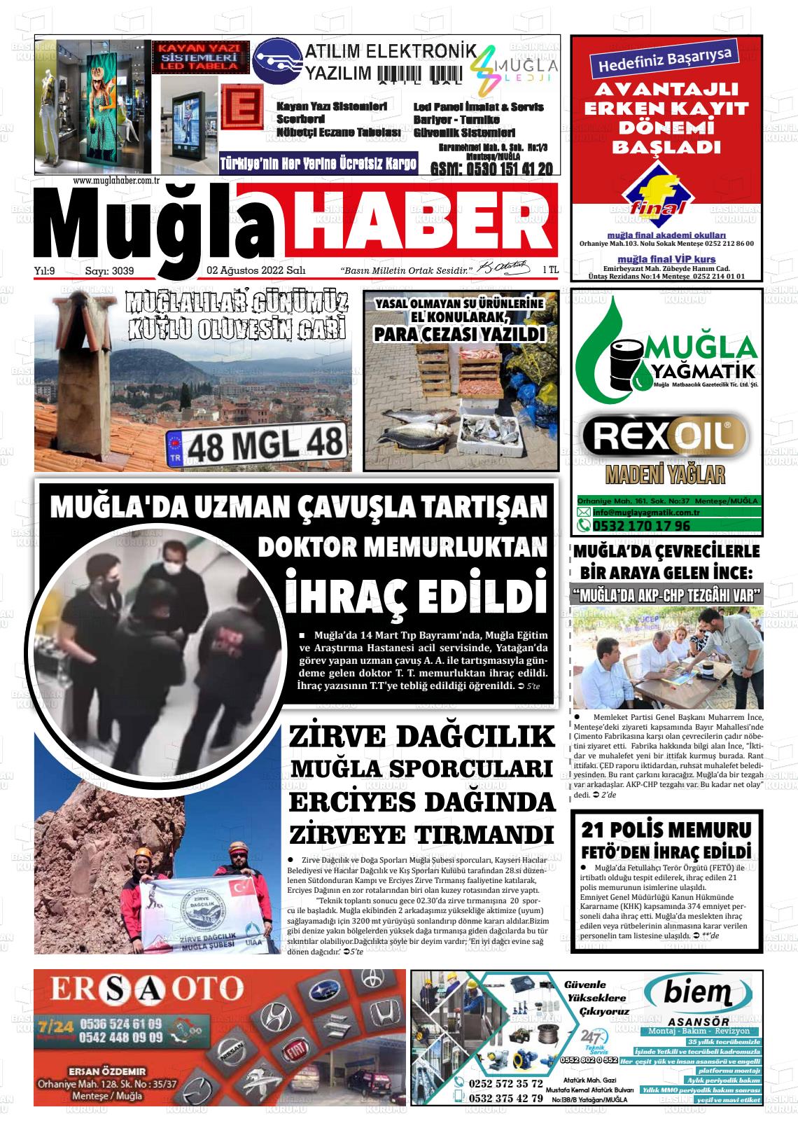 04 Ağustos 2022 Muğla Haber Gazete Manşeti