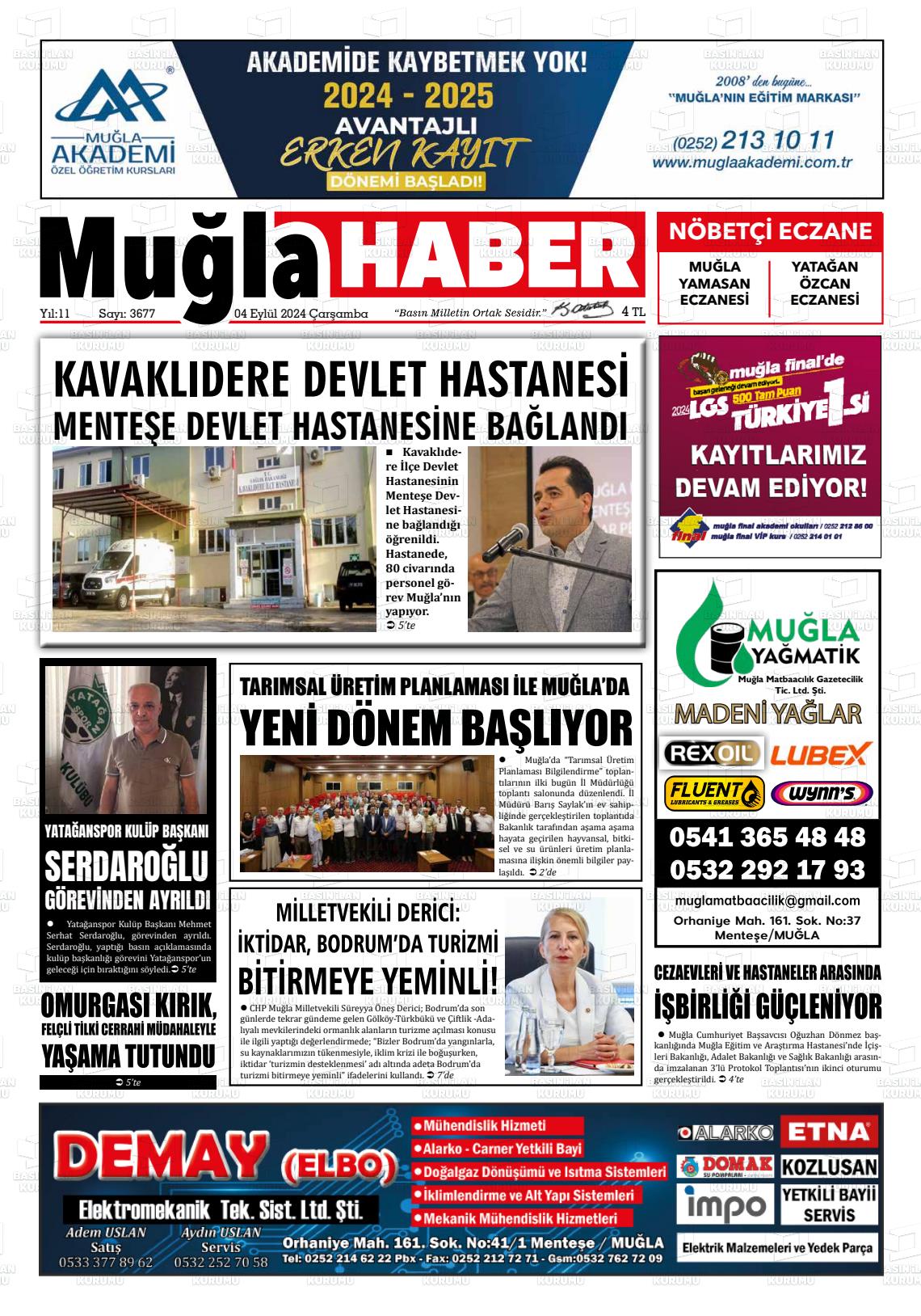 04 Eylül 2024 Muğla Haber Gazete Manşeti