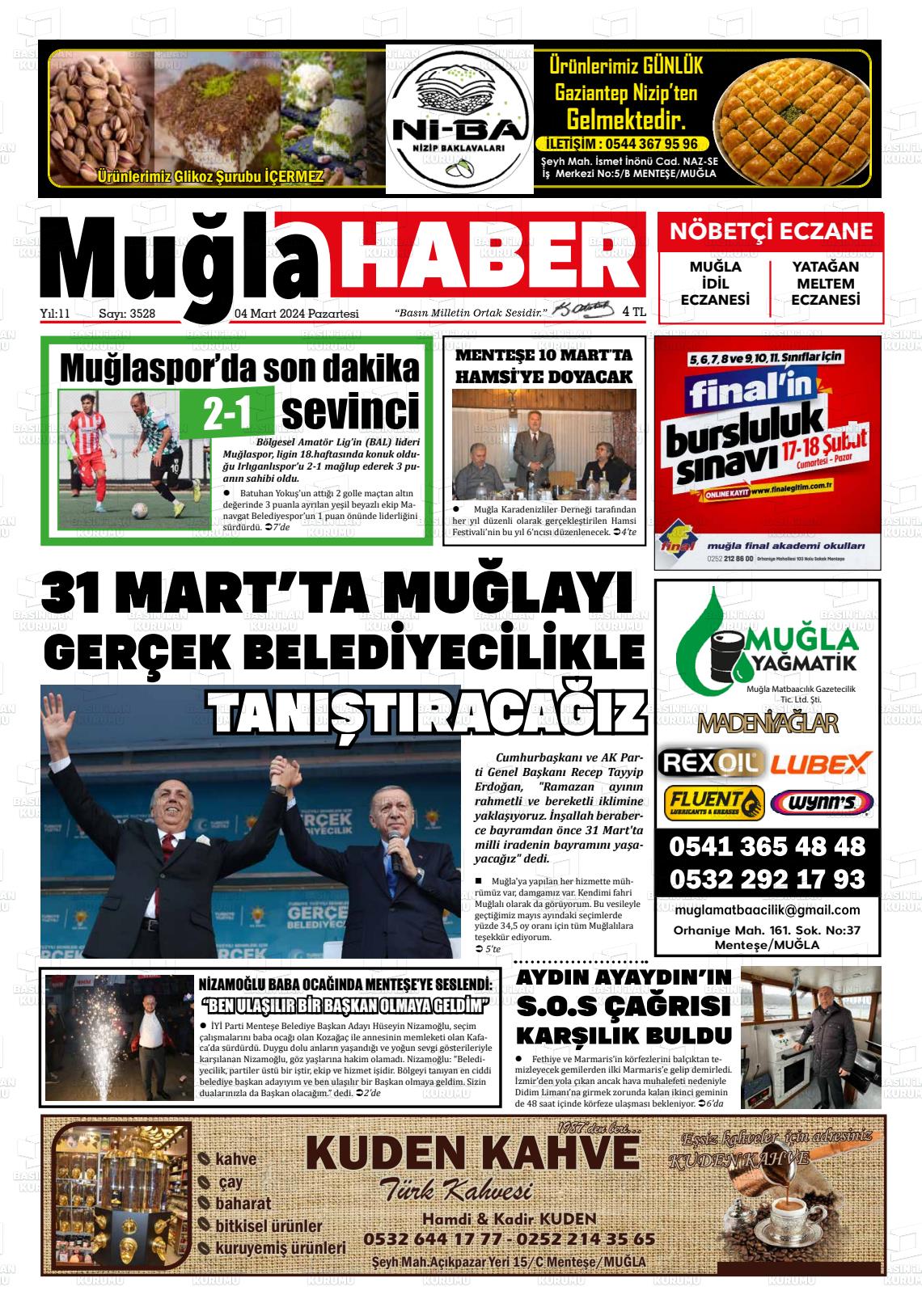 04 Mart 2024 Muğla Haber Gazete Manşeti