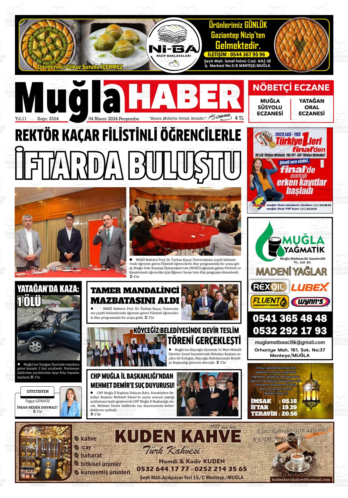 04 Nisan 2024 Muğla Haber Gazete Manşeti