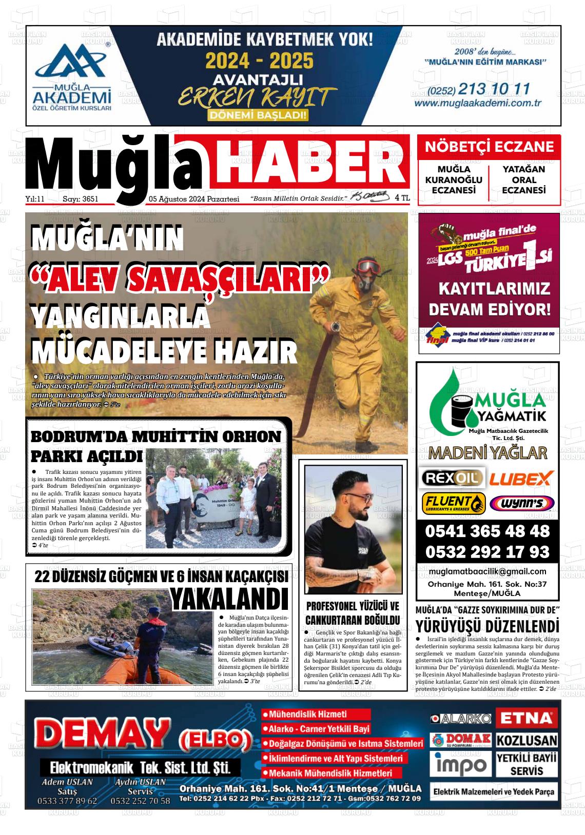 05 Ağustos 2024 Muğla Haber Gazete Manşeti