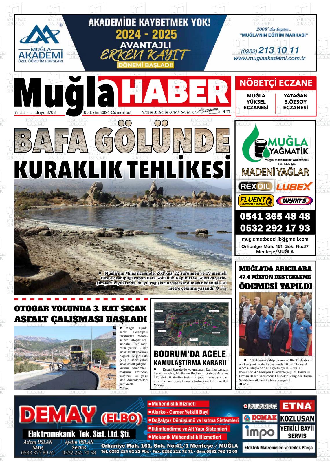 05 Ekim 2024 Muğla Haber Gazete Manşeti