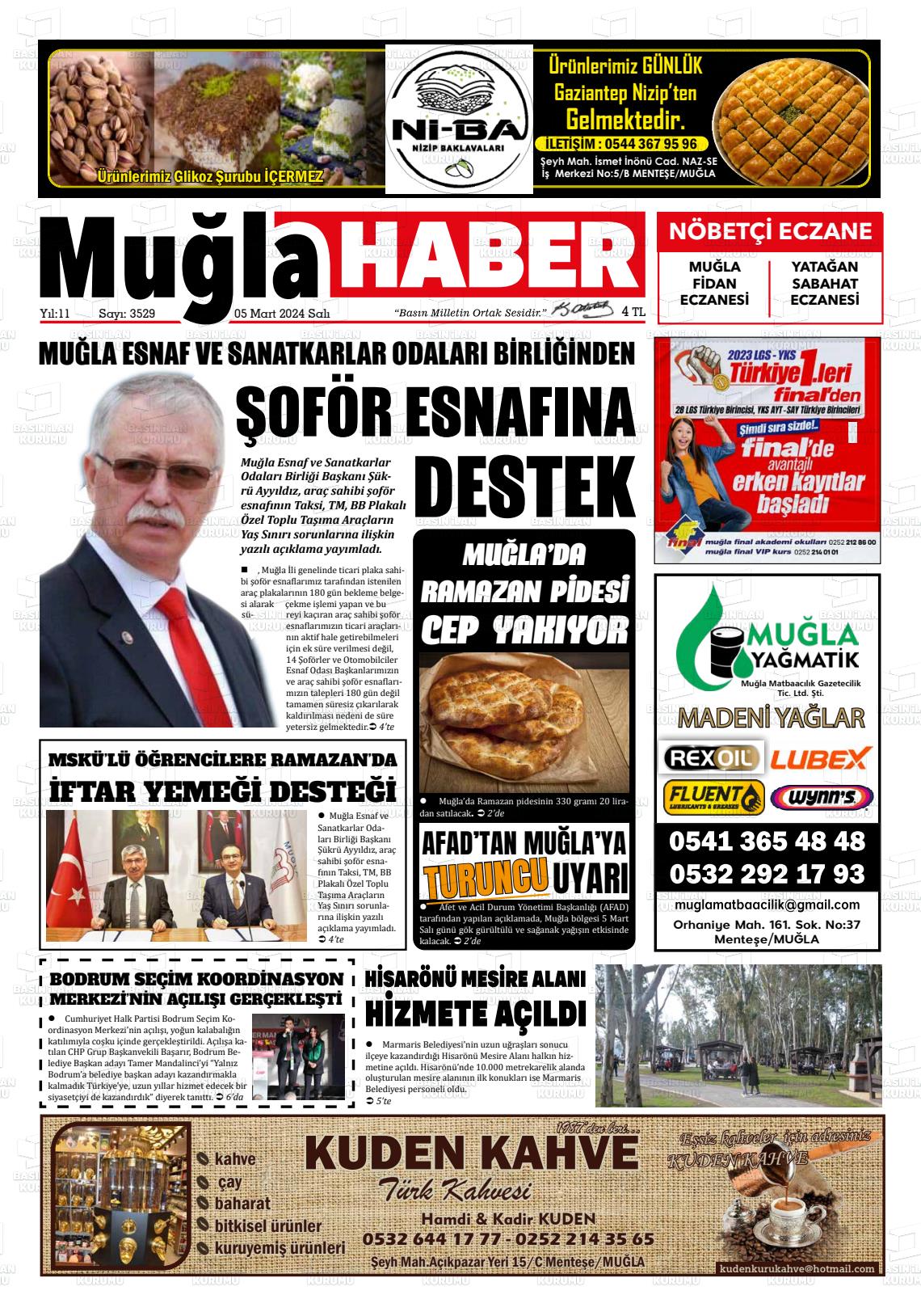 07 Mart 2024 Muğla Haber Gazete Manşeti