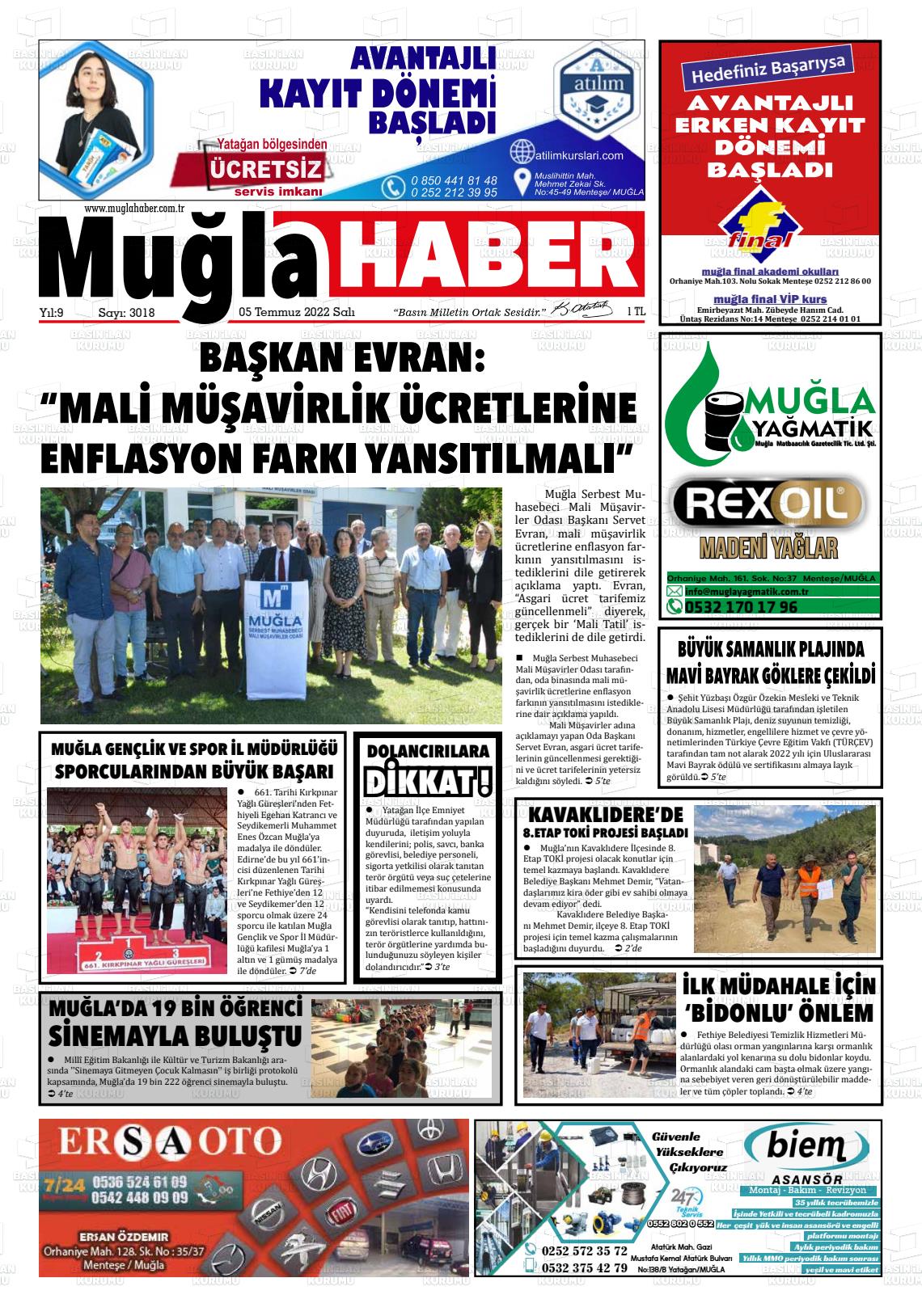 05 Temmuz 2022 Muğla Haber Gazete Manşeti