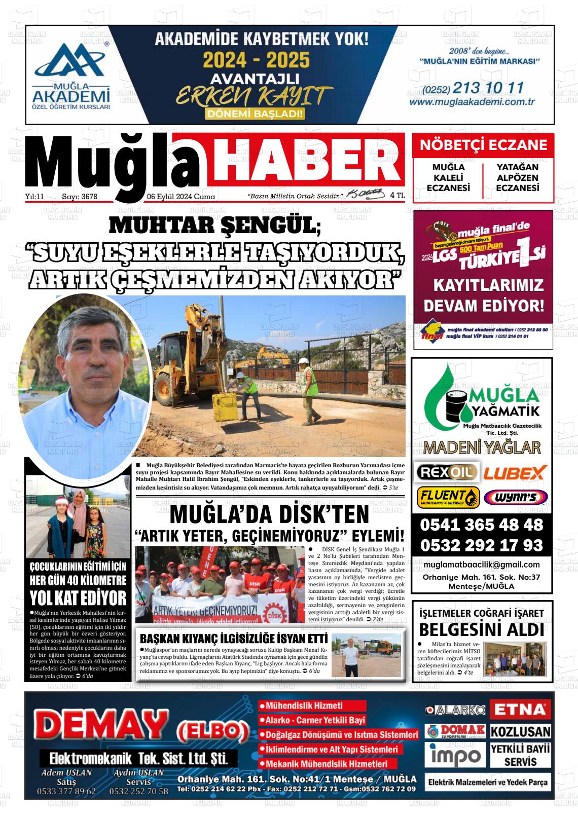 06 Eylül 2024 Muğla Haber Gazete Manşeti