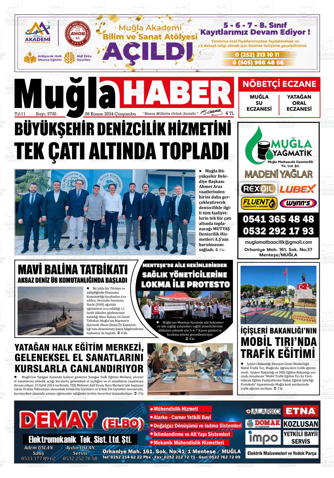 06 Kasım 2024 Muğla Haber Gazete Manşeti