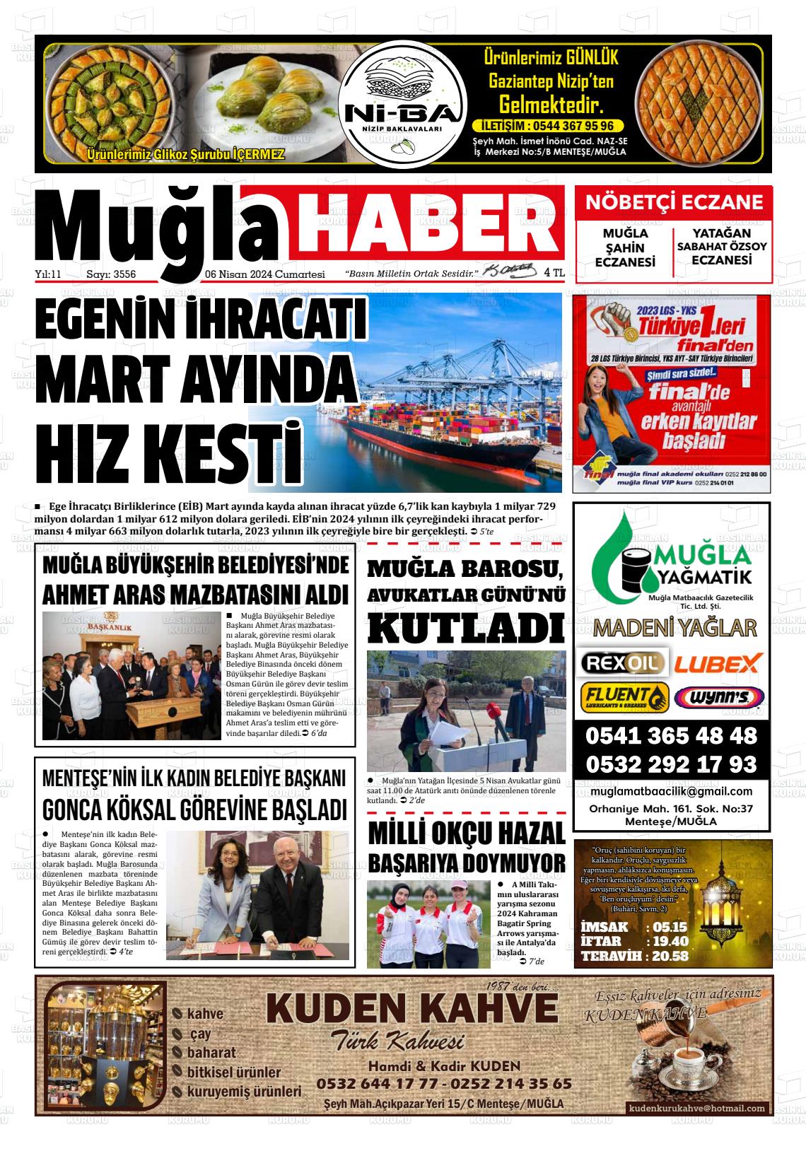 06 Nisan 2024 Muğla Haber Gazete Manşeti