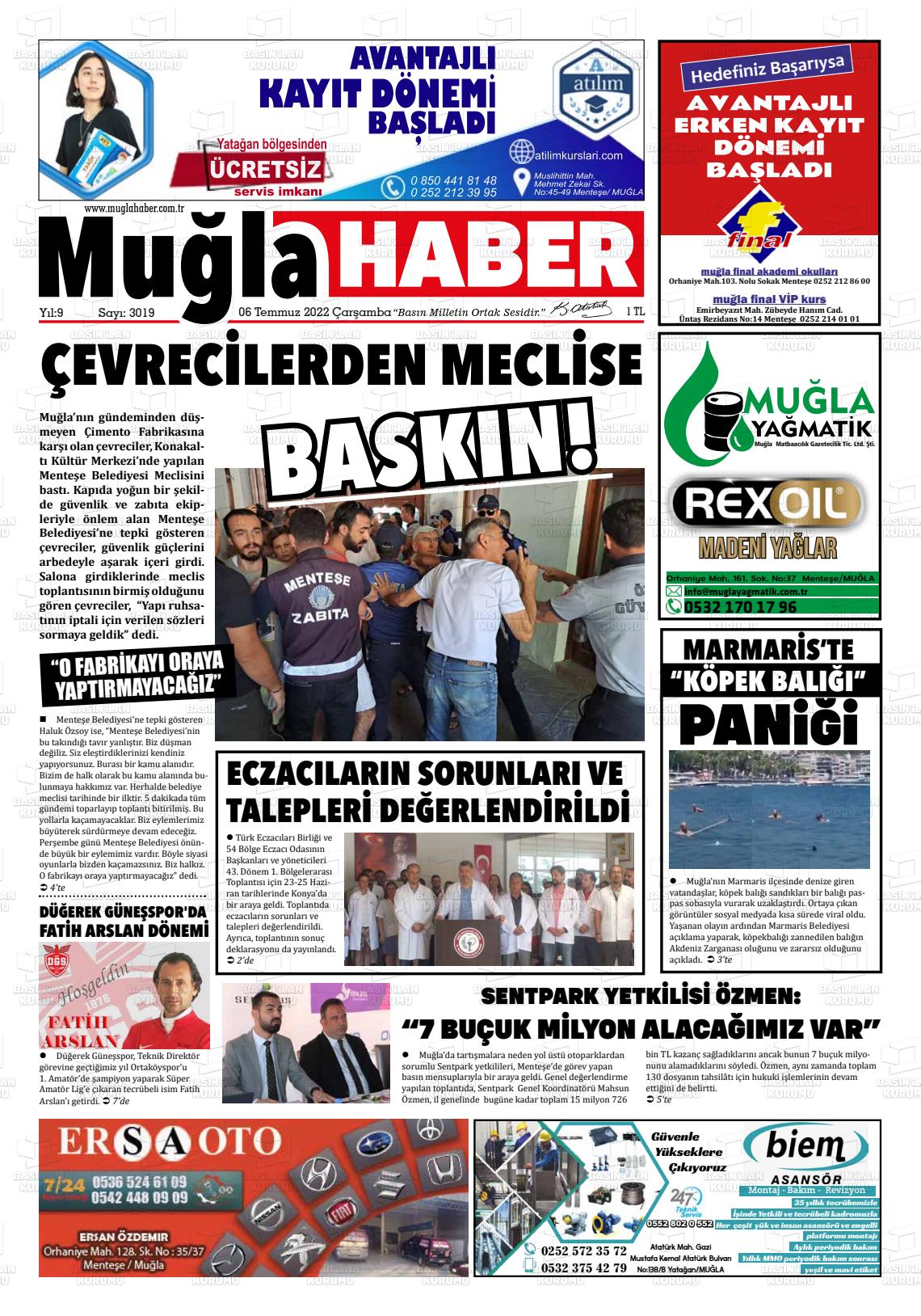 06 Temmuz 2022 Muğla Haber Gazete Manşeti