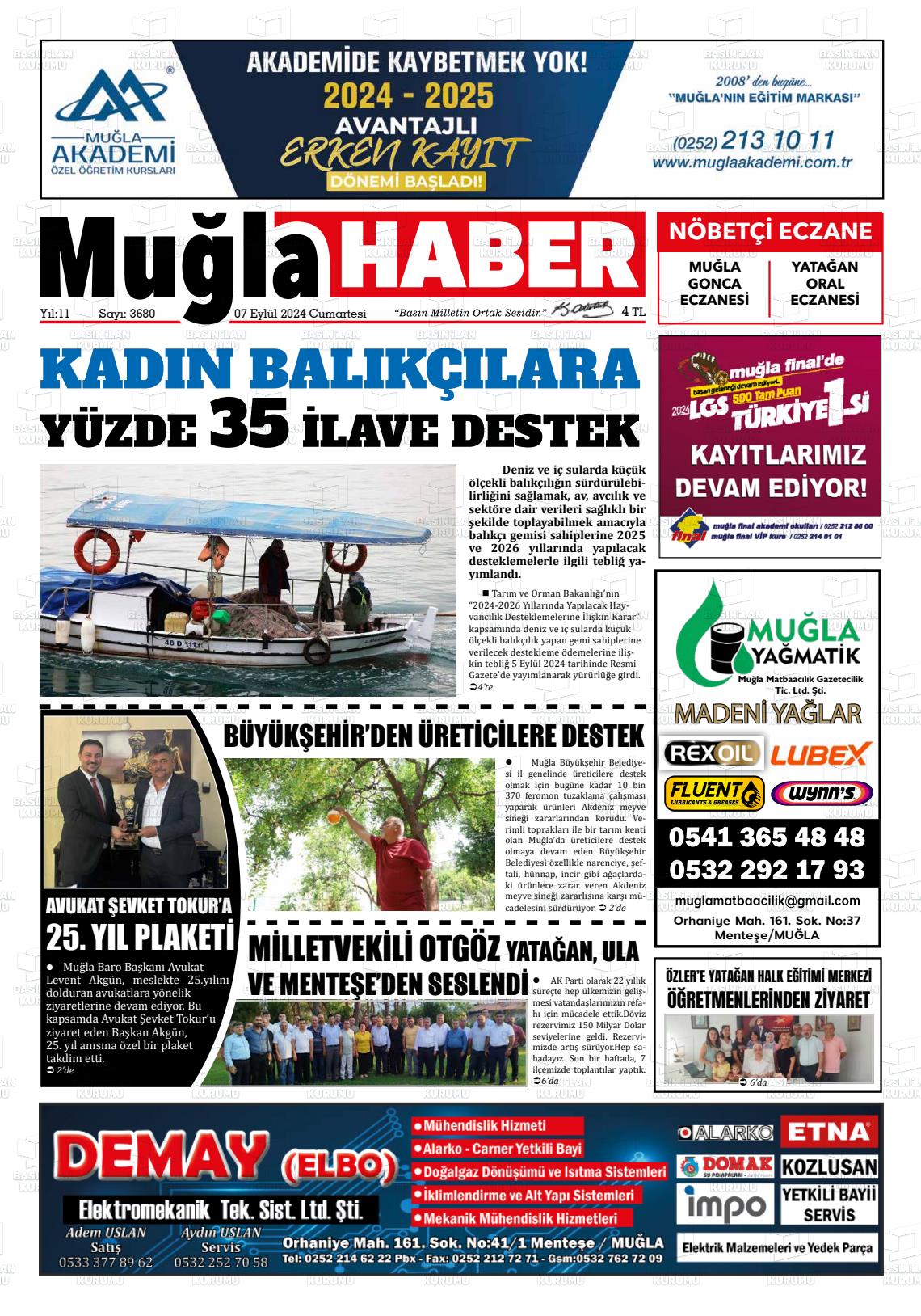 07 Eylül 2024 Muğla Haber Gazete Manşeti