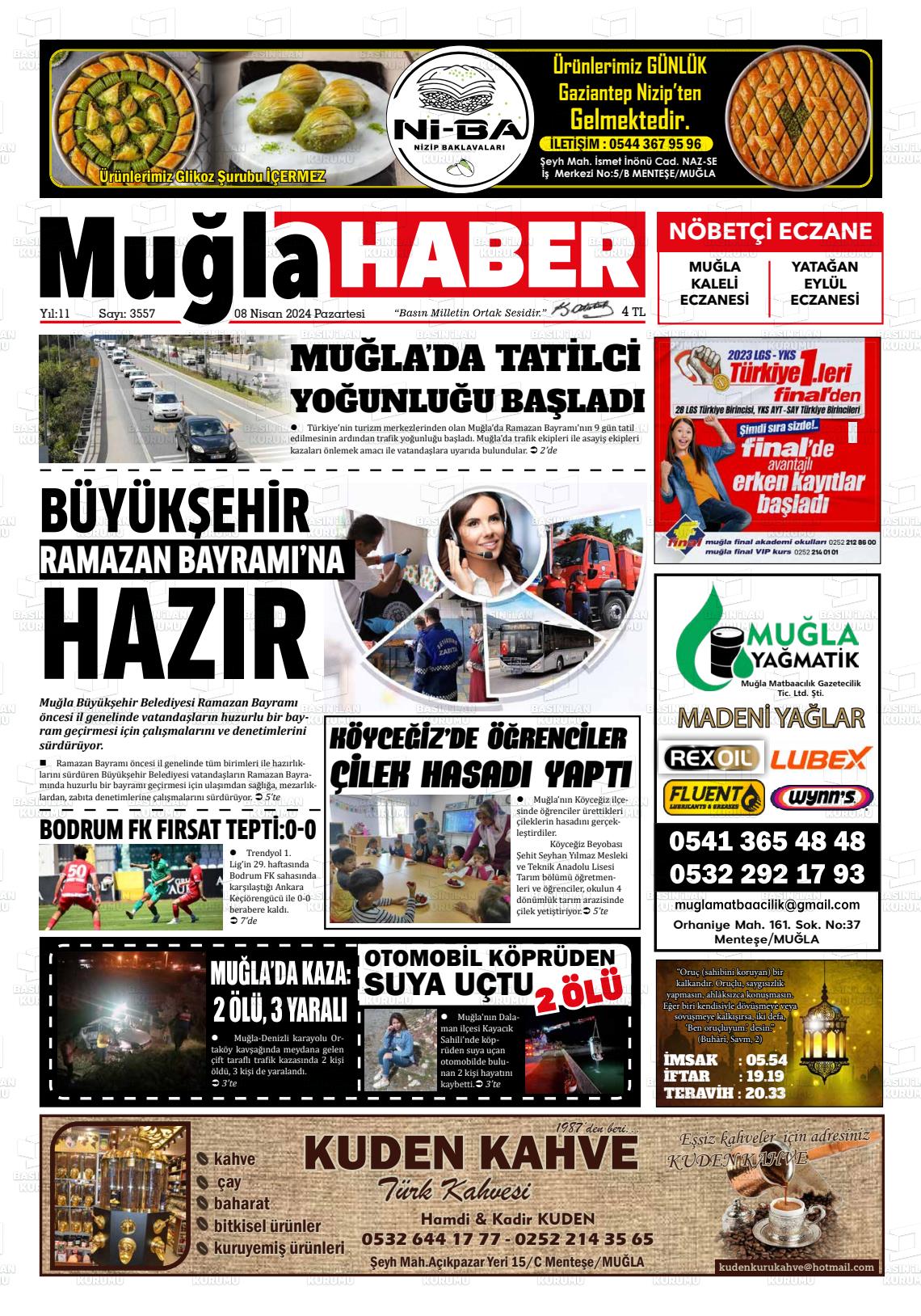 08 Nisan 2024 Muğla Haber Gazete Manşeti