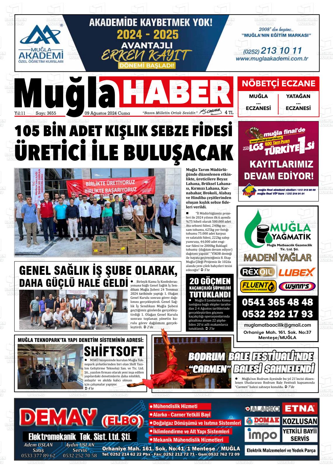 09 Ağustos 2024 Muğla Haber Gazete Manşeti