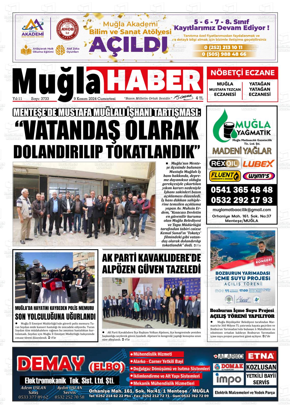 09 Kasım 2024 Muğla Haber Gazete Manşeti