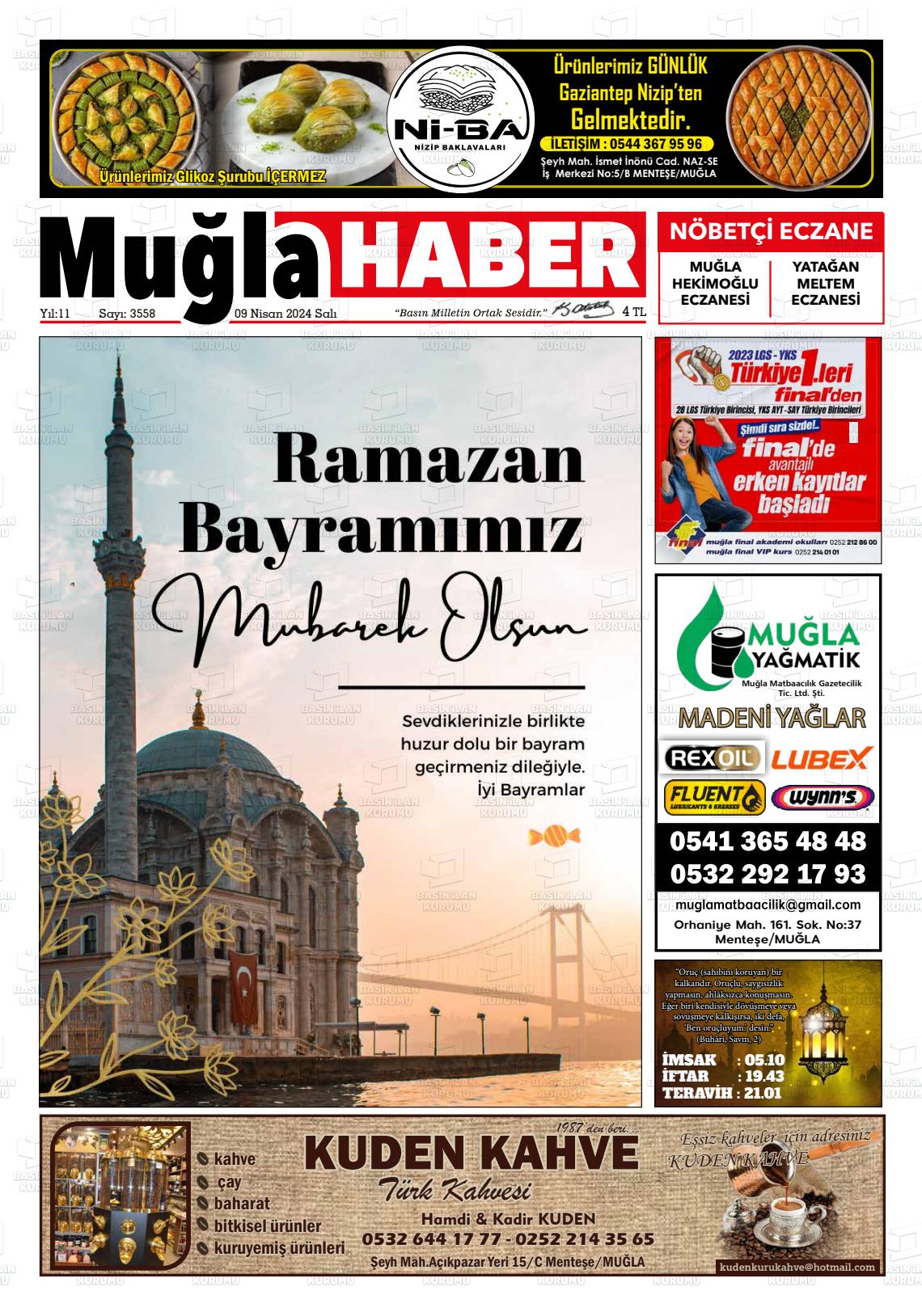 09 Nisan 2024 Muğla Haber Gazete Manşeti